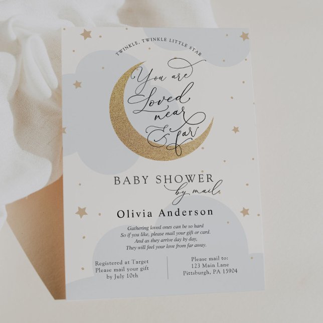 Baby Shower by Mail Blue Twinkle Star and Moon Invitation (Creator Uploaded)
