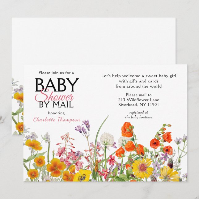 Baby Shower By Mail Colourful Wild Flowers Invitation (Front/Back)