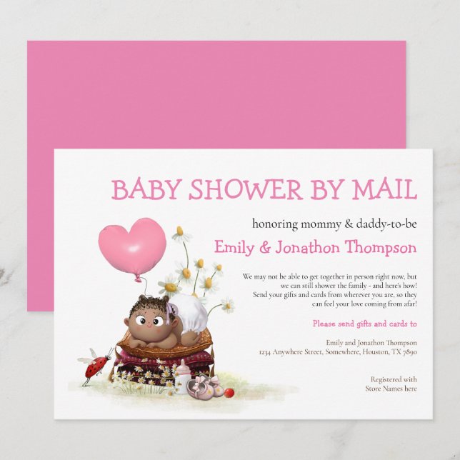 Baby Shower By Mail Cute Baby Girl Ladybird Daisy Invitation (Front/Back)