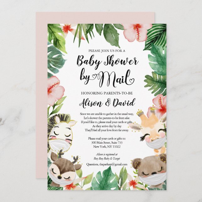 Baby Shower By Mail | Cute Masked Safari Friends Invitation (Front/Back)