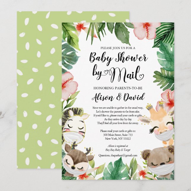 Baby Shower By Mail | Cute Masked Safari Friends Invitation (Front/Back)