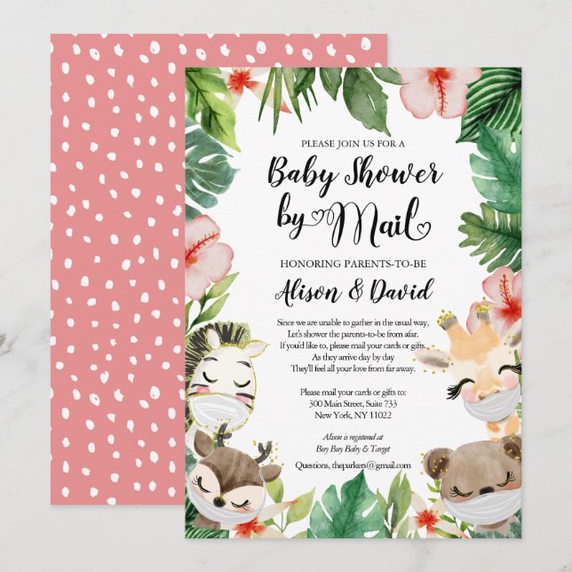 Baby Shower By Mail | Cute Masked Safari Friends Invitation (Front/Back)