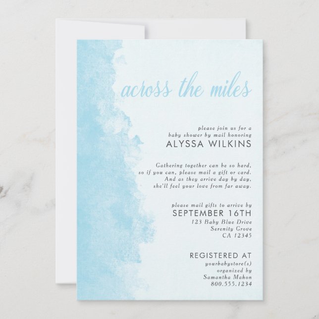 Baby Shower by Mail Elegant Ink Wash Blue Invitation (Front)