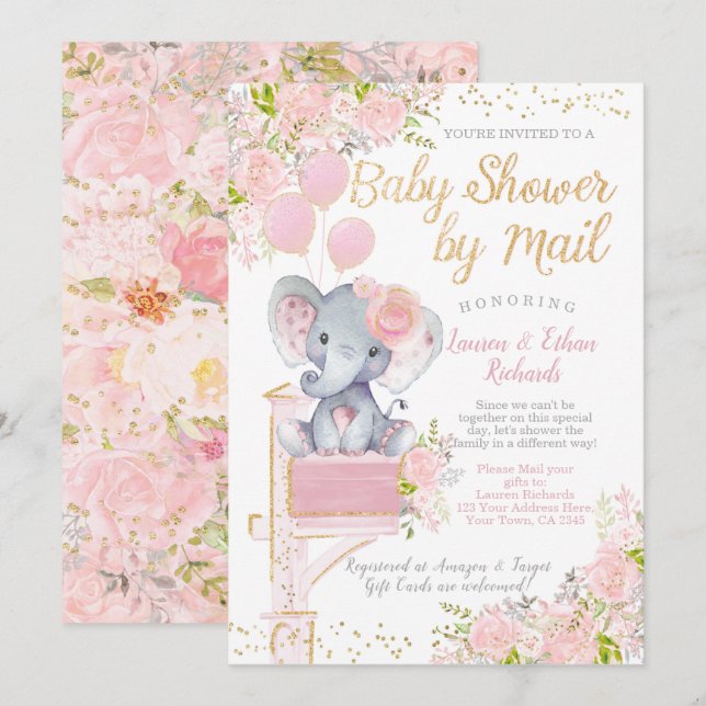Baby Shower by Mail Elephant Invitation (Front/Back)