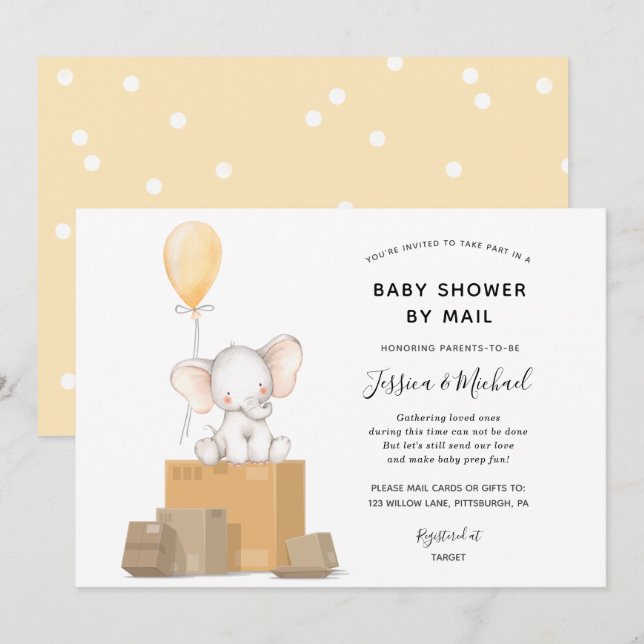 Baby Shower by Mail Elephant invitation (Front/Back)