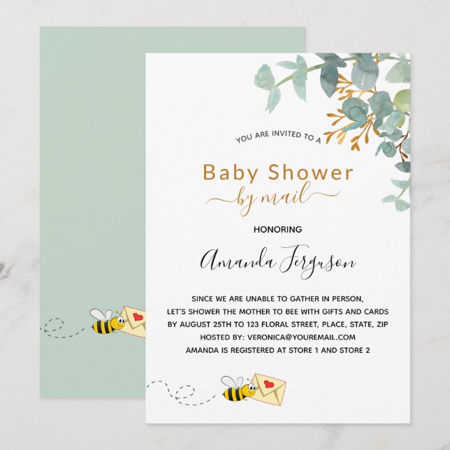 Baby Shower by mail eucalyptus greenery mum to bee Invitation (Front/Back)