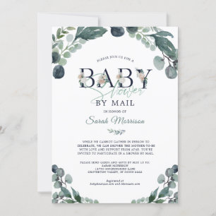 Baby Shower by Mail Eucalyptus Greenery Navy Blue Invitation