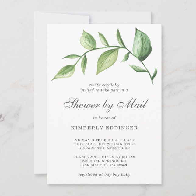 Baby Shower By Mail Gender Neutral Rustic Greenery Invitation (Front)