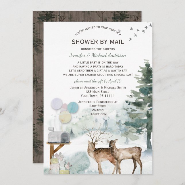 Baby Shower by Mail Gender Neutral Woodland Bear Invitation (Front/Back)