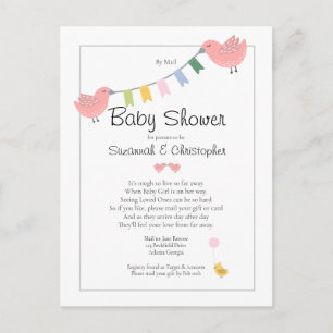 Baby Shower By Mail Girl Pink Birds Postcard