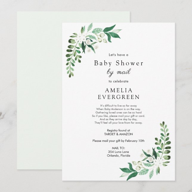 Baby Shower by Mail Greenery invitation (Front/Back)
