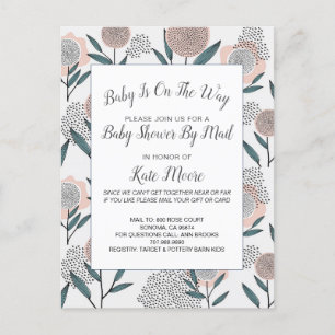 Baby Shower By Mail Hand Drawn Dusty Rose Floral Invitation Postcard