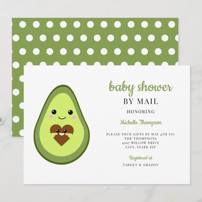 Baby Shower By Mail Kawaii Avocado Pregnant cute Invitation (Front/Back)