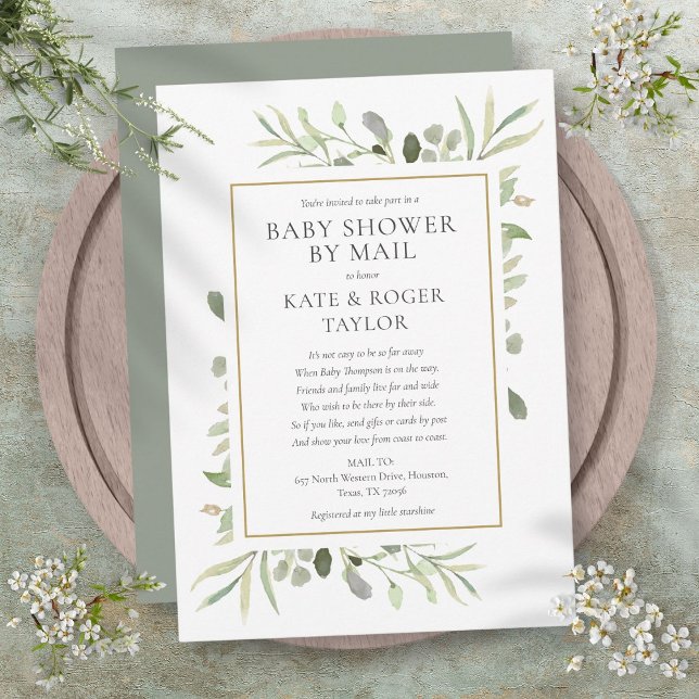 Baby Shower By Mail Long Distance Greenery Invitation (Baby Shower By Mail Long Distance Greenery Invitation)