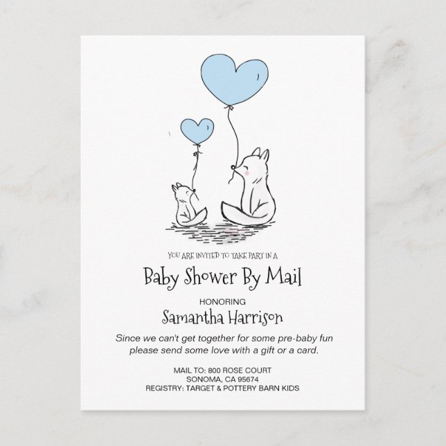 Baby Shower By Mail Mum And Baby Woodland Fox Boy Invitation Postcard (Front)