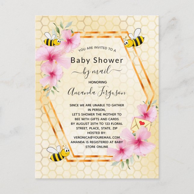 Baby Shower by mail mum to bee yellow floral girl Postcard (Front)