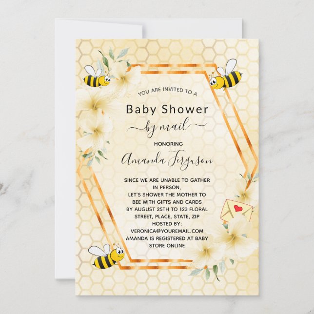 Baby Shower by mail mum to bee yellow floral Invitation (Front)