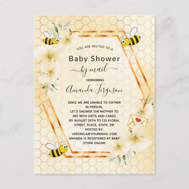 Baby Shower by mail mum to bee yellow floral Postcard (Front)