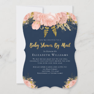 Baby Shower By Mail Pink Navy Blue Floral Invitation