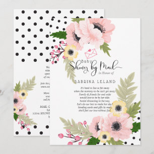 Baby Shower by Mail  Pink Yellow Poppies Dots Invitation