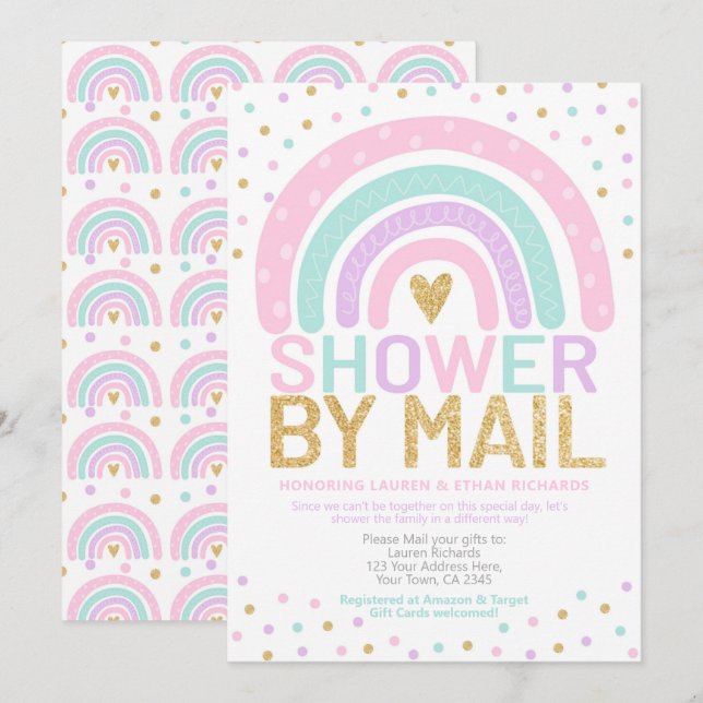 Baby Shower by Mail Rainbow Invitation (Front/Back)