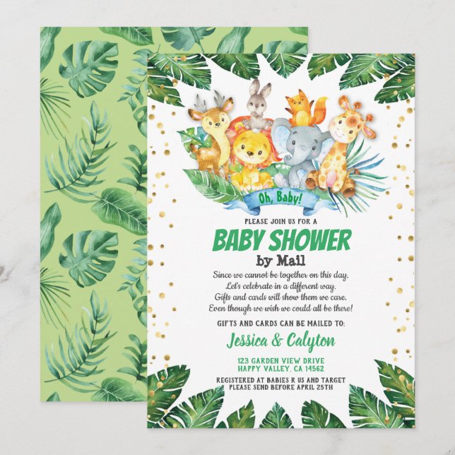 Baby shower by mail Safari jungle animals Invitation (Front/Back)