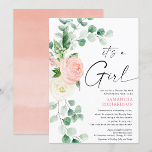 Baby Shower by Mail spring floral pink greenery Invitation