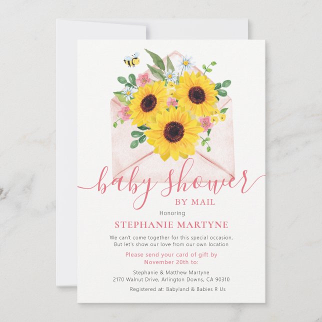 Baby Shower By Mail Sunflower Floral Envelope Invitation (Front)