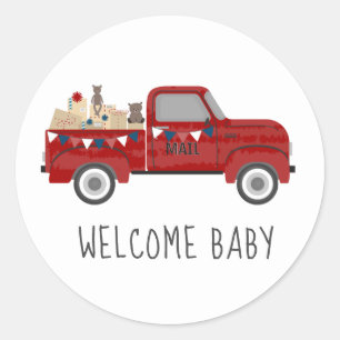 Baby Shower By Mail Vintage Red Truck Classic Round Sticker