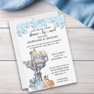 Baby Shower By Mail Watercolor Foxes Blue Invitation