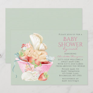 Baby Shower By Mail Watercolor Girl Fairy Rabbit Invitation