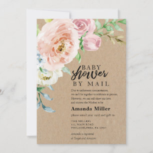 Baby Shower by mail with rose on kraft Save The Date