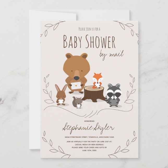 Baby Shower by Mail Woodland Animal Brown Invitation (Front)