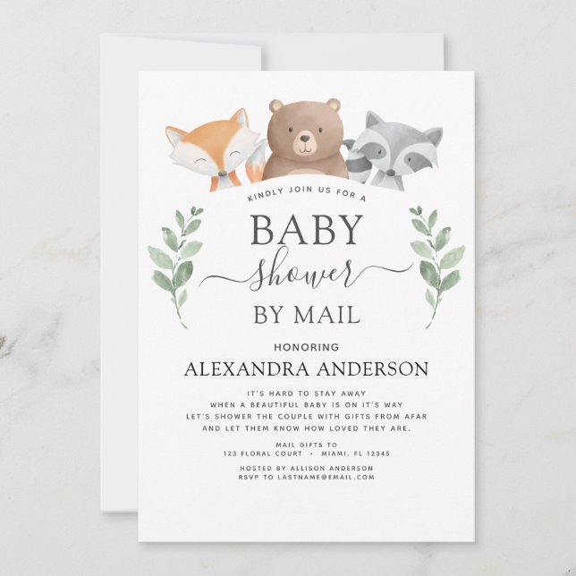 Baby Shower By Mail Woodland Eucalyptus Greenery Invitation (Front)
