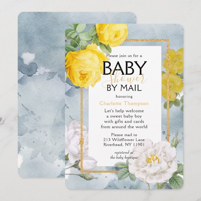 Baby Shower By Mail Yellow Rose Floral Invitation (Front/Back)