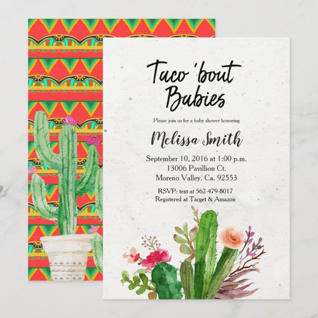 Baby Shower Cactus Invitation taco bout babies (Front/Back)