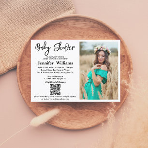 baby shower  calligraphy photo qr code chic invitation