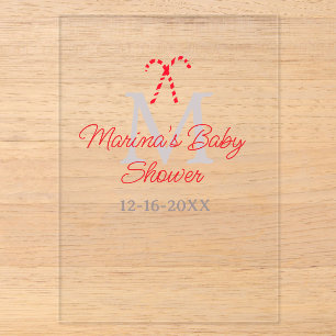 Baby shower candy cane Christmas holiday monogram Acrylic Invitations