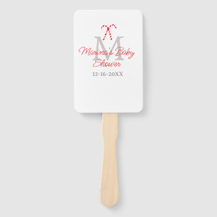 Baby shower candy cane Christmas holiday monogram Hand Fan