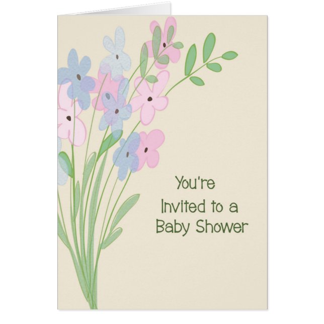 Baby Shower Card with Pink & Blue Daisies (Front)