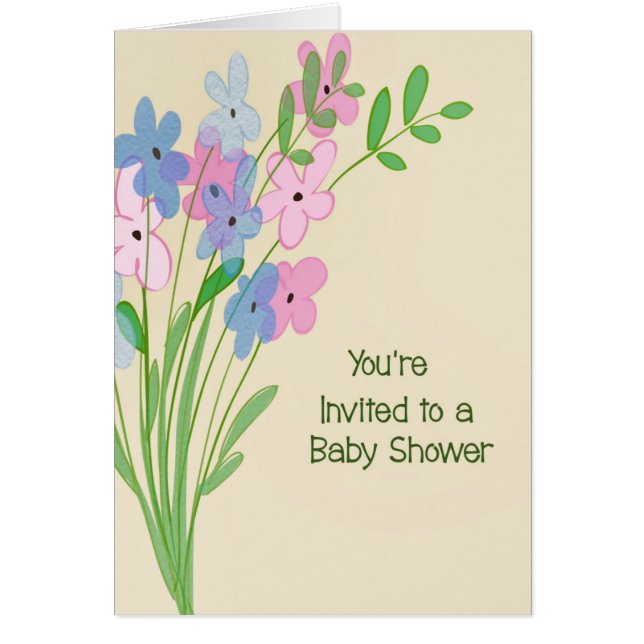 Baby Shower Card with Pink & Blue Daisies (Front)