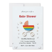 Baby Shower Card with Rainbow Stroller 