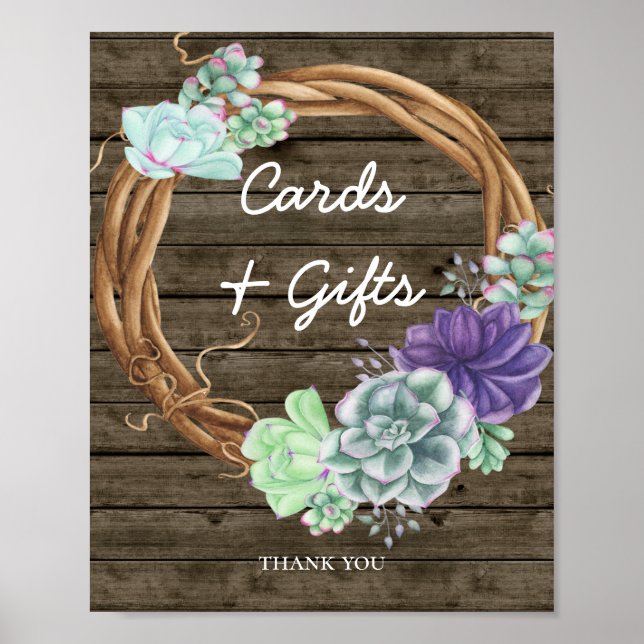Baby Shower Cards Gifts Sign Rustic Succulents (Front)