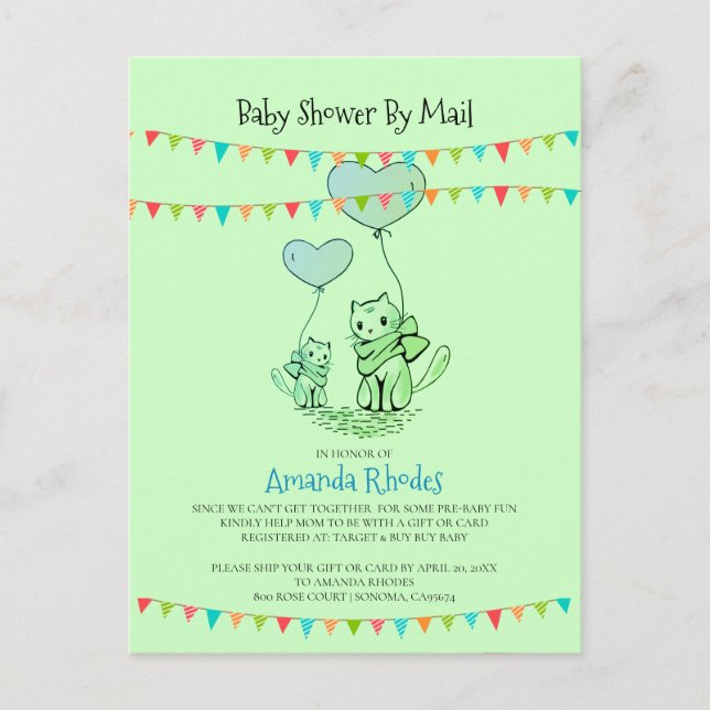 Baby Shower Cat And Kitten Invitation By Mail Postcard (Front)
