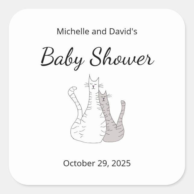 Baby Shower Cat Twins Ilustration Gender Neutral  Square Sticker (Front)