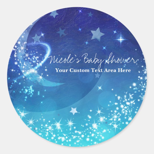 Baby Shower Celestial Moon Sparkle Sky Custom Classic Round Sticker (Front)