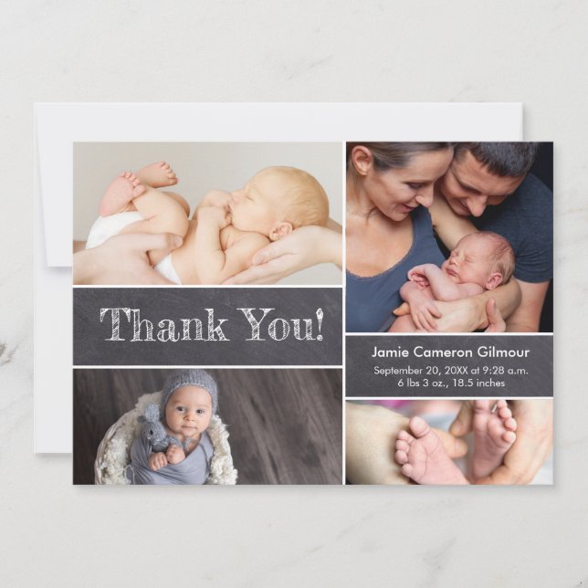 Baby Shower Chalkboard Modern Photos  Thank You Card (Front)