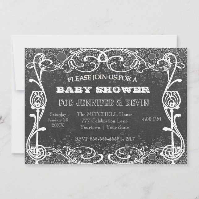 Baby Shower Chalkboard w/ Chalk Glitter Invitation (Front)