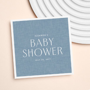 Baby shower chambray blue cute simple personalised napkin