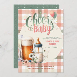 Baby Shower Cheers Bottles Beers Peach Sage COED  Invitation